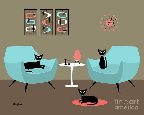 Mid Century Modern Poster featuring the digital art Mid Century Modern Black Cats by Donna Mibus