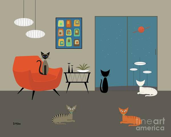  Poster featuring the digital art Mid Century Modern Cats by Donna Mibus