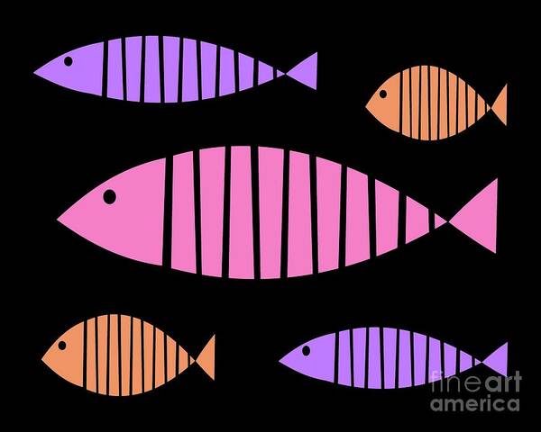 Mid Century Modern Poster featuring the digital art Mod Abstract Fish Pink Peach Purple by Donna Mibus