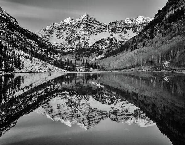 Maroon Bells Poster featuring the photograph Monochrome Maroon by Darren White