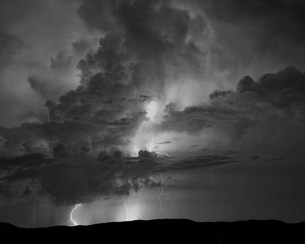 Lightning Poster featuring the photograph Monochrome View of Summer Lightning Strikes by Charles Floyd