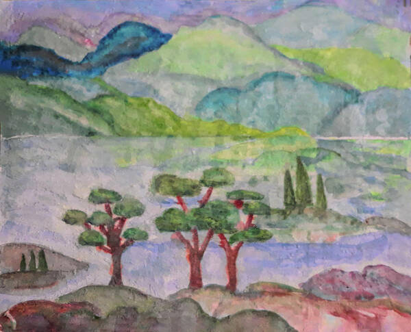 Watercolor Painting Poster featuring the painting Mountain Landscape Watercolor by Cathy Anderson