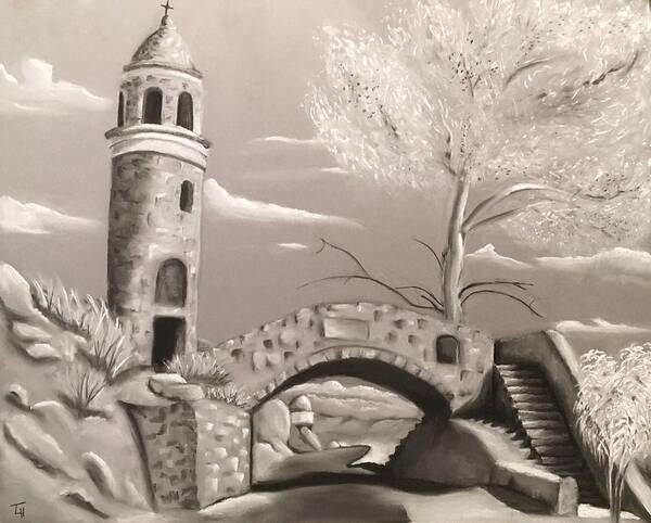 Mt. Rubidoux Poster featuring the drawing Mt. Rubidoux Peace Tower by Tracy Hutchinson