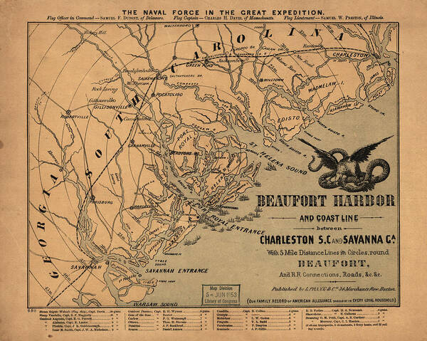 Cartographic Poster featuring the drawing Naval Force in the Great Expedition Beaufort Harbor 1861 by Vintage Maps