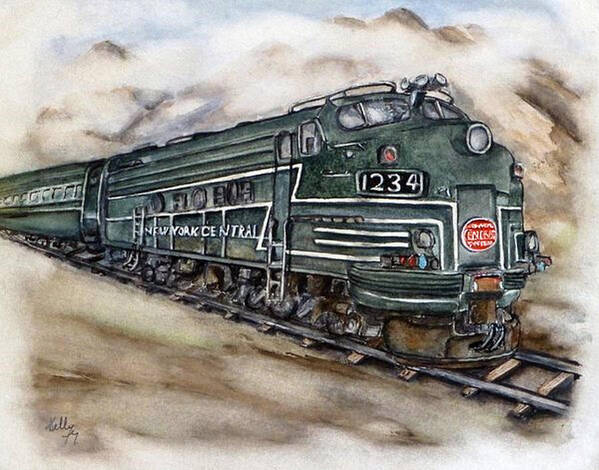 New York Central E-8aa Train Poster featuring the painting New York Central Train by Kelly Mills