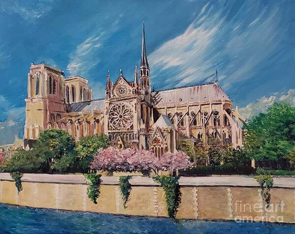Notre Dame Poster featuring the painting Notre Dame by Merana Cadorette