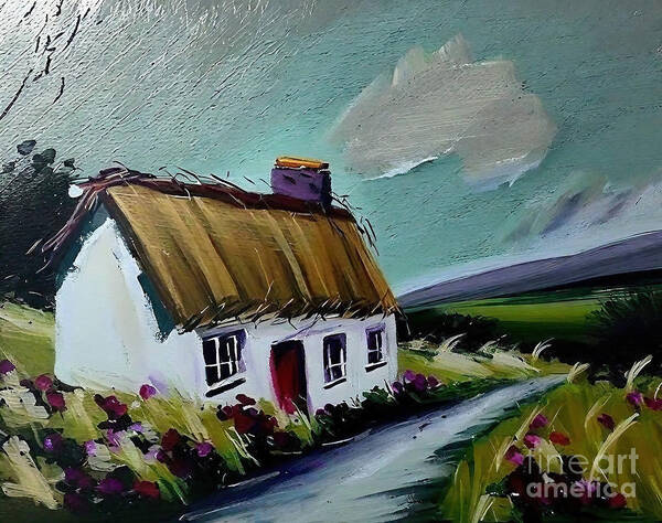 Irish Cottage Poster featuring the painting Nowhere else like it Painting Irish cottage Thatched cottage Ire by N Akkash
