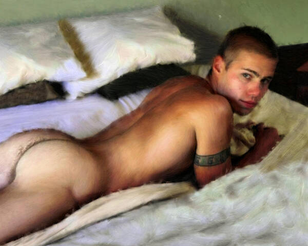 Nude Poster featuring the painting Nude on a Bed by Troy Caperton