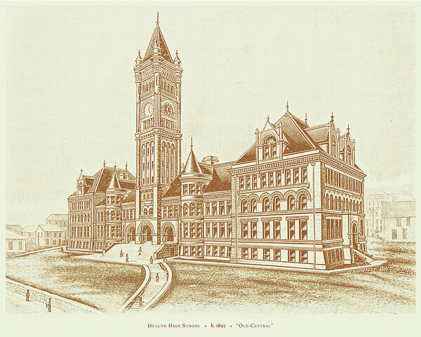 Duluth Poster featuring the drawing Old Central High School II by Zenith City Press