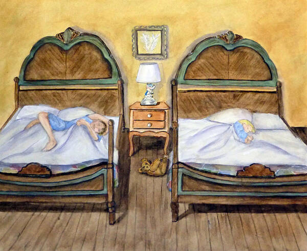 Vintage Beds Poster featuring the painting Old Fashion Bedtime by Kelly Mills