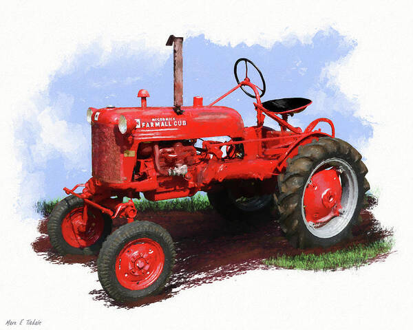 Vintage Poster featuring the mixed media Old Red Tractor by Mark Tisdale