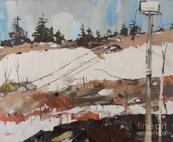  Poster featuring the painting Outcrop Painting impressionism plein air winter rocks fine art original oil background beautiful christmas cold color cool country covered december forest frost ice january landscape nature nobody by N Akkash