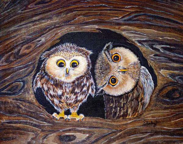 Owl Poster featuring the painting Owl Pair by Shirley Dutchkowski
