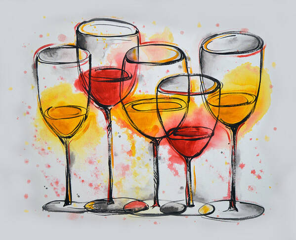 Wine Poster featuring the painting Party of Five by Amy Giacomelli
