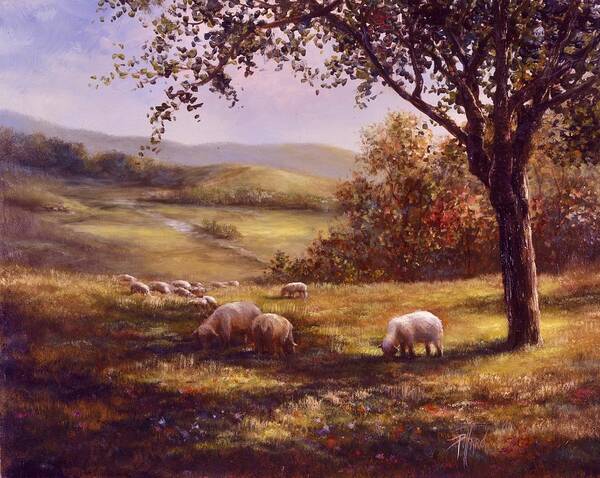 Country Landscape Poster featuring the painting Peaceful Pasture by Lynne Pittard