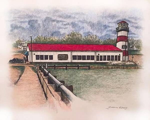 Lighthouse Poster featuring the drawing Pre2020#10 Lighthouse Pub New Buffalo MI by Yvonne Blasy