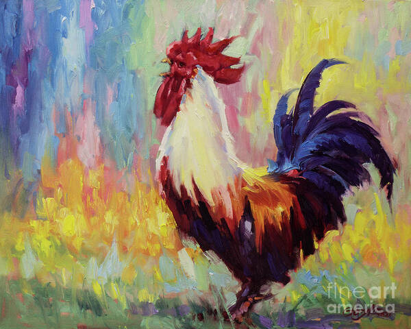 Roosters Original Rooster Oil Painting Gary Modern impressionism paintings Impressionistic Rooster Oil Painting Commission Original Oil Painting Impressionism Impressionist Painting Techniques Impressionist Style painting oil on Canvas Series Of Chicken Nature Feathers Proudness Rooster The Proud Rooster Walks Through The Tall Grass In Search Hens Animal Styles Impressionism Rooster farm chicken Original Impressionist Oil Painting landscape Richly Colored Textured Paint Stroke Unique Poster featuring the painting Proud Rooster Crowing in the Morning by Gary Kim