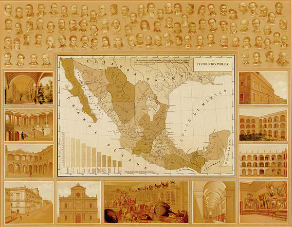 Education Poster featuring the drawing Public Education in Mexico by Vintage Maps