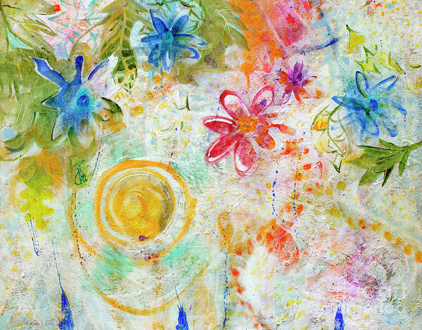 Rainbow Petals Poster featuring the mixed media Rainbow Petals by Cherie Salerno