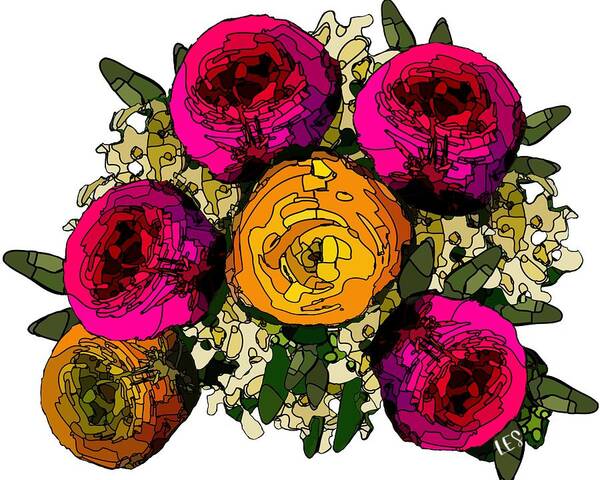 Ranunculus Bouquet Poster featuring the digital art Ranunculus Bouquet_7808 by Linda Scroggin