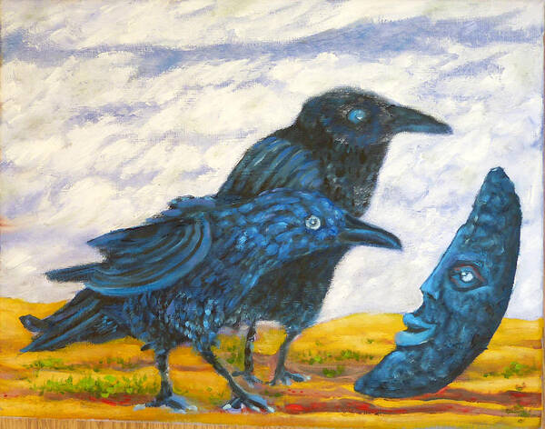 Ravens And The Moon Poster featuring the painting Ravens and the moon by Elzbieta Goszczycka