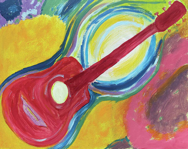 Music Poster featuring the painting Red guitasr by David Feder