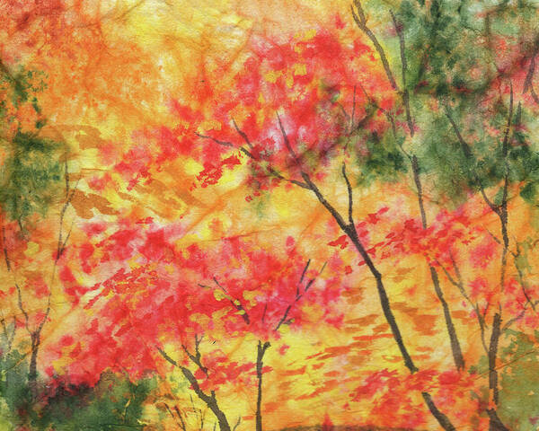 Fall Landscape Poster featuring the painting Red Yellow Green Autumn Trees Watercolor by Irina Sztukowski