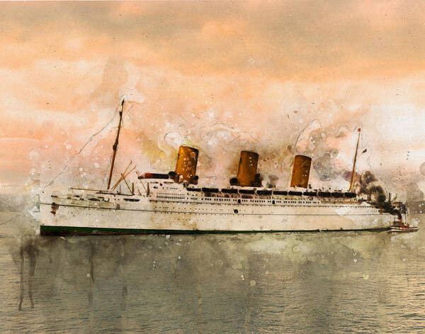 Steamer Poster featuring the digital art R.M.S. Empress of Britain by Geir Rosset