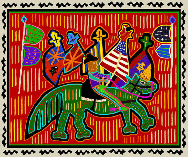 Rodeo Cowboy Star Poster featuring the digital art Rodeo King with Flags by Vagabond Folk Art - Virginia Vivier