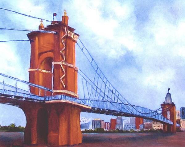 Cincinnati Poster featuring the painting Roebling Bridge Cincinnati by Suzzanna Frank