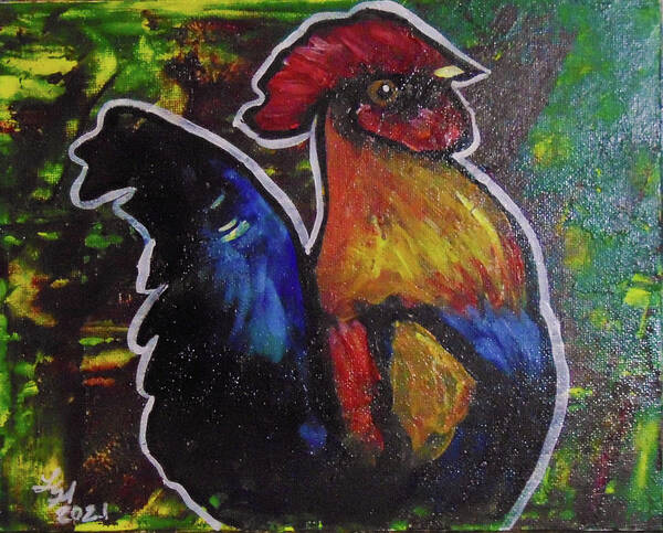  Poster featuring the painting Rooster by Loretta Nash