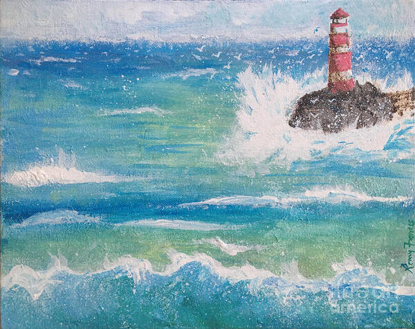 Lighthouse Poster featuring the painting Sea with Lighthouse by Remy Francis