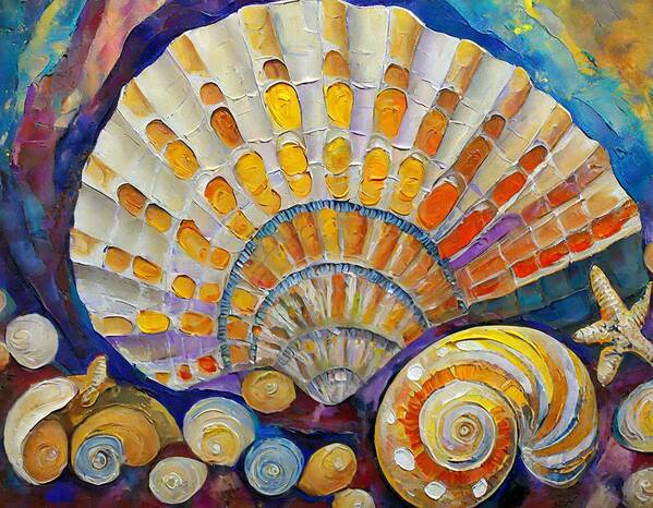 Seashell Poster featuring the mixed media Seashells Abstract I by Susan Rydberg