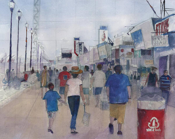 Seaside Poster featuring the painting Seaside Heights - Come walk with me by Dorrie Rifkin
