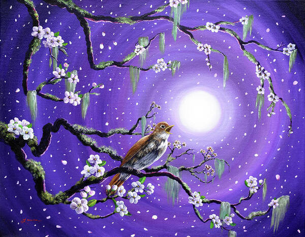 Zen Poster featuring the painting Singing Her Melody to the Night by Laura Iverson