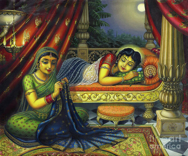 Radharani Poster featuring the painting Sleeping Shrimati Radharani by Vrindavan Das