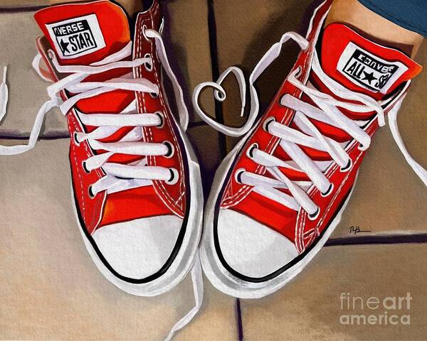 Red Poster featuring the painting Sneaker Love by Tammy Lee Bradley