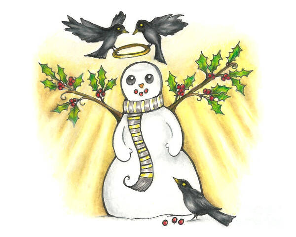 Snow Man Poster featuring the drawing Snow Angel Drawing by Kristin Aquariann