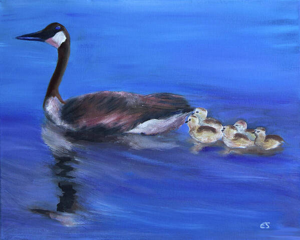 Canadian Goose Poster featuring the painting Spring Surprise by Evelyn Snyder