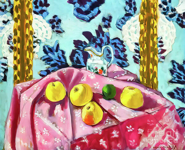 Apples Poster featuring the painting Still Life With Apples on a Pink Tablecloth by Henri Matisse 1924 by Henri Matisse
