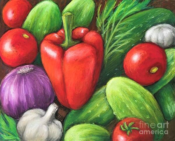 Still Life Poster featuring the painting Still life with garden vegetables by Inese Poga