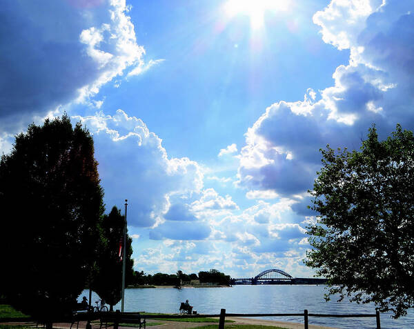 Clouds Poster featuring the photograph Sunburst Over the Delaware River in Riverton, New Jersey by Linda Stern