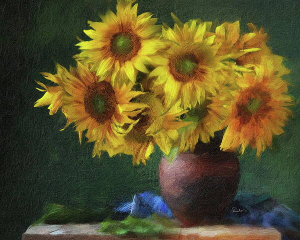 Helianthus Poster featuring the digital art Sunflowers and Friendship by Russ Harris
