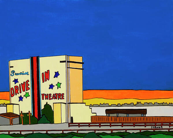 Sunrise Drive-in Valley Stream Movies Poster featuring the painting Sunrise Drive In by Mike Stanko