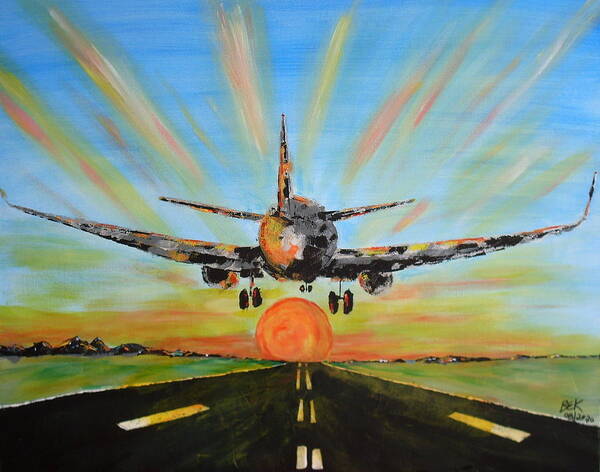Sunset Poster featuring the painting Sunset Landing by Brent Knippel