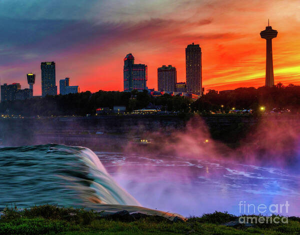 Niagara Falls Poster featuring the photograph Sunset over the falls by Izet Kapetanovic