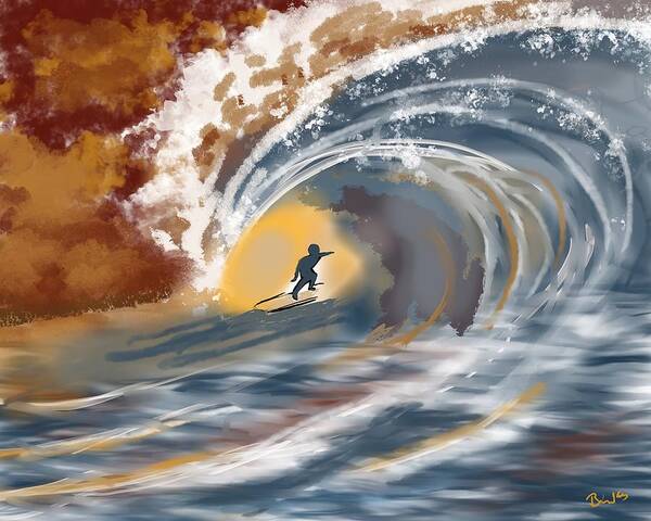Surfer Art Ocean Art. Seascape Poster featuring the digital art Surf by Serenity Studio Art