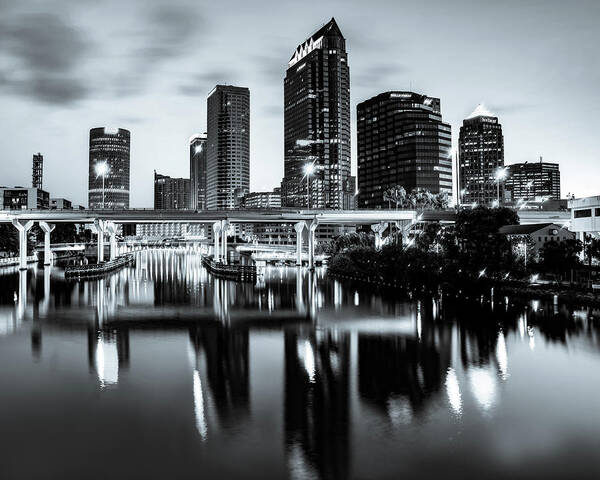 Tampa Skyline Poster featuring the photograph Tampa Skyline Over Selmon Expressway in Selenium by Gregory Ballos