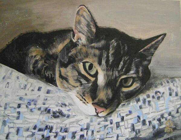 Tabby Cat Poster featuring the painting Tequila by Therese Legere