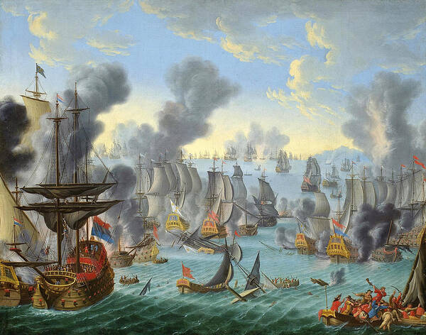 Attributed To Willem Van Der Hagen Poster featuring the painting The Battle of Malaga by Attributed to Willem Van der Hagen